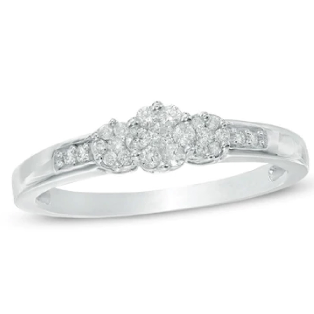 Zales Diamond Triple Flower Ring 10K White Gold